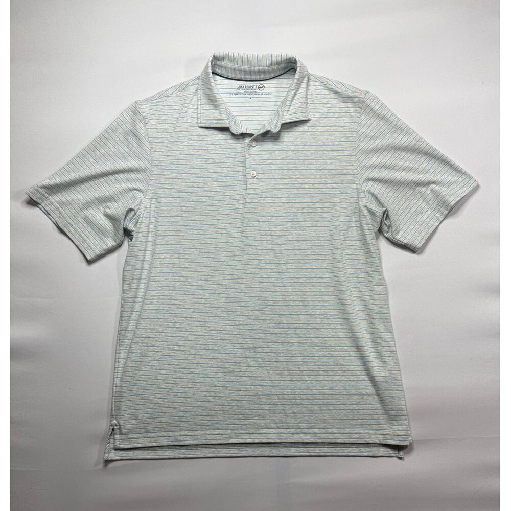 Vineyard Vines Jim Nantz Mens Short Sleeve Blue Gray Striped Polo Shirt - Size L